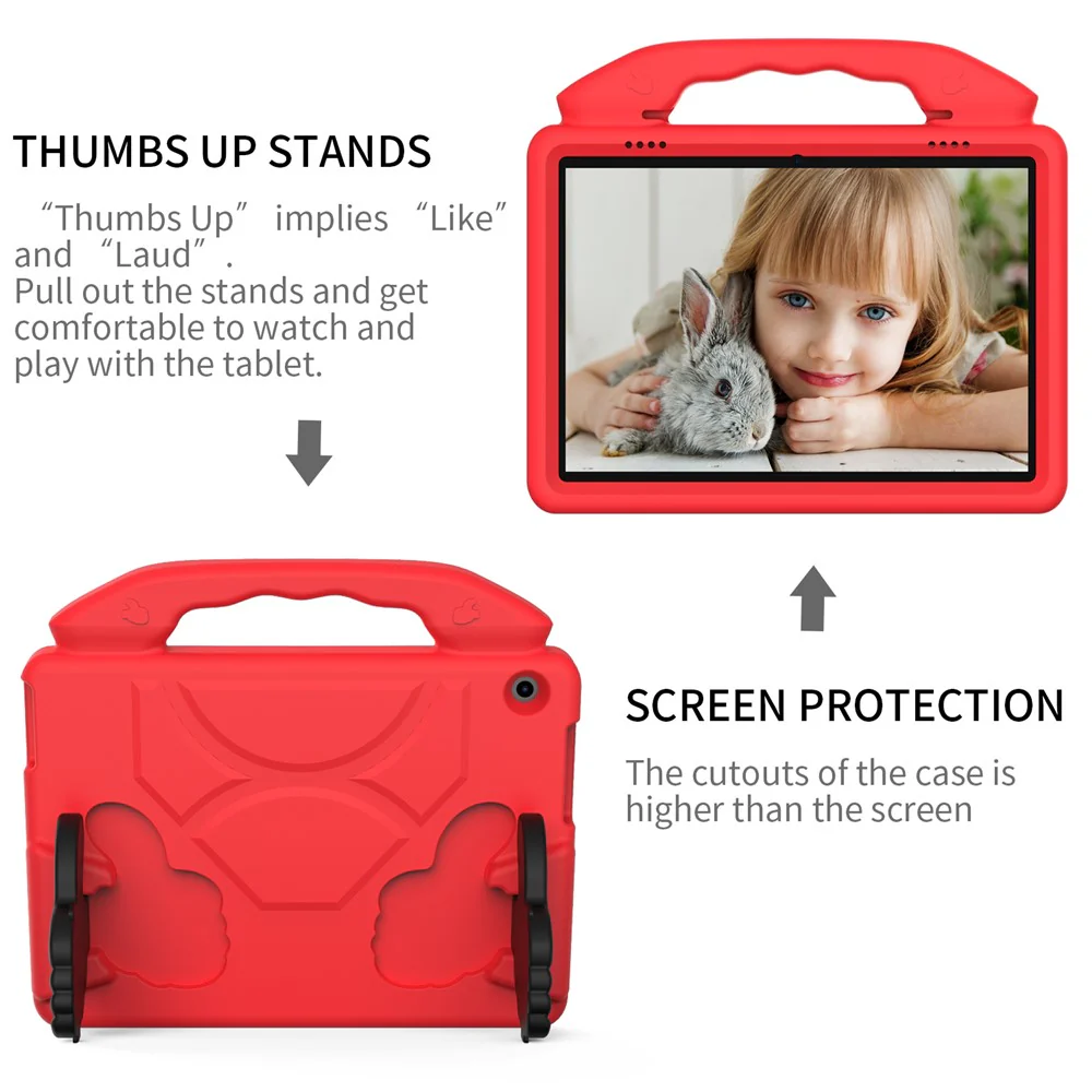 Portable Handle Foldable Thumb Kickstand Shockproof EVA Tablet Case Cover for Lenovo Tab M10 TB-X605F - Red - Image 4