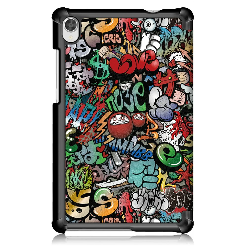 Printing Surface Tri-fold PU Leather Smart Cover for Lenovo Tab M8 (1st Gen) HD8505/M8 (2nd Gen) HD8705 - Graffiti Pattern - Image 3