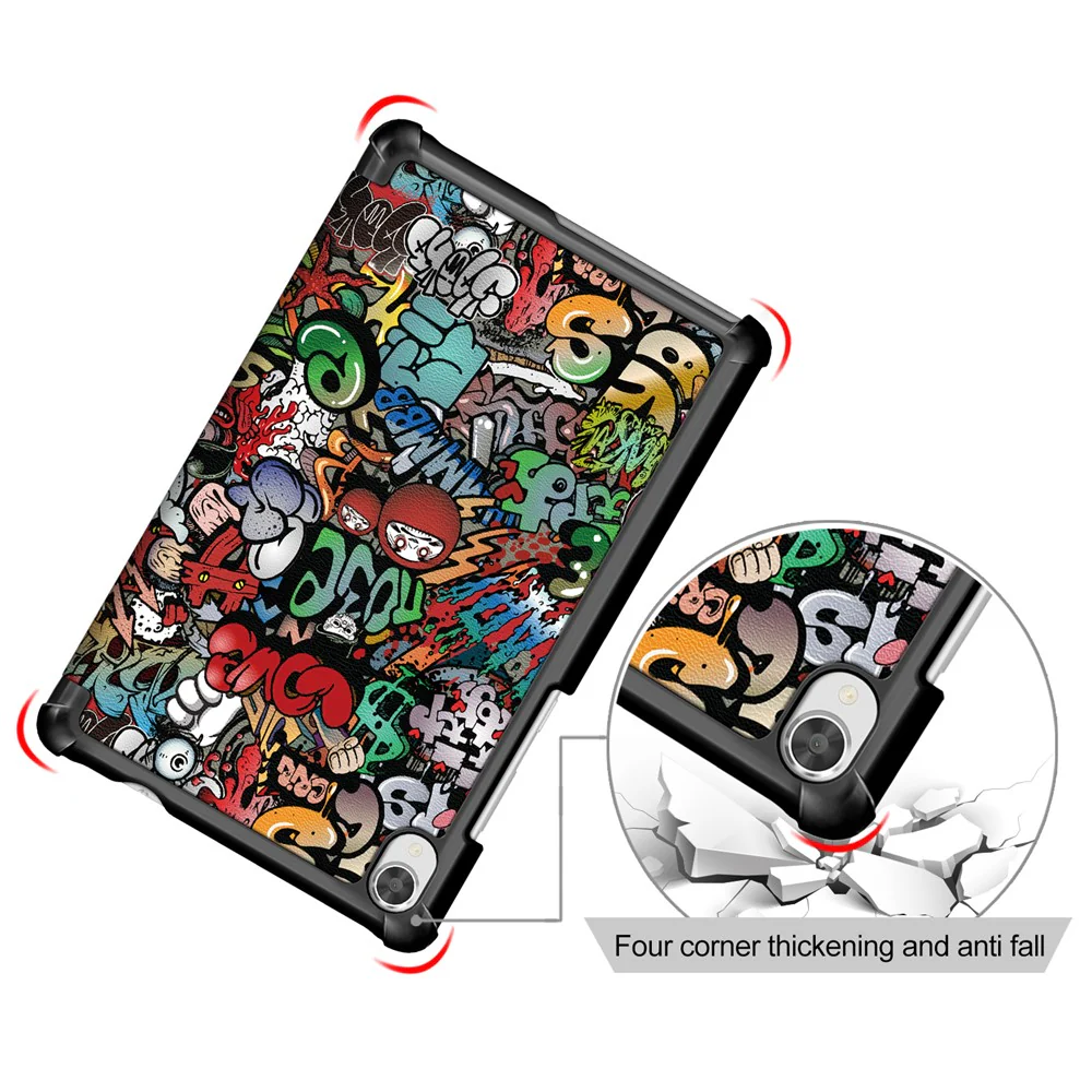 Printing Surface Tri-fold PU Leather Smart Cover for Lenovo Tab M8 (1st Gen) HD8505/M8 (2nd Gen) HD8705 - Graffiti Pattern - Image 5