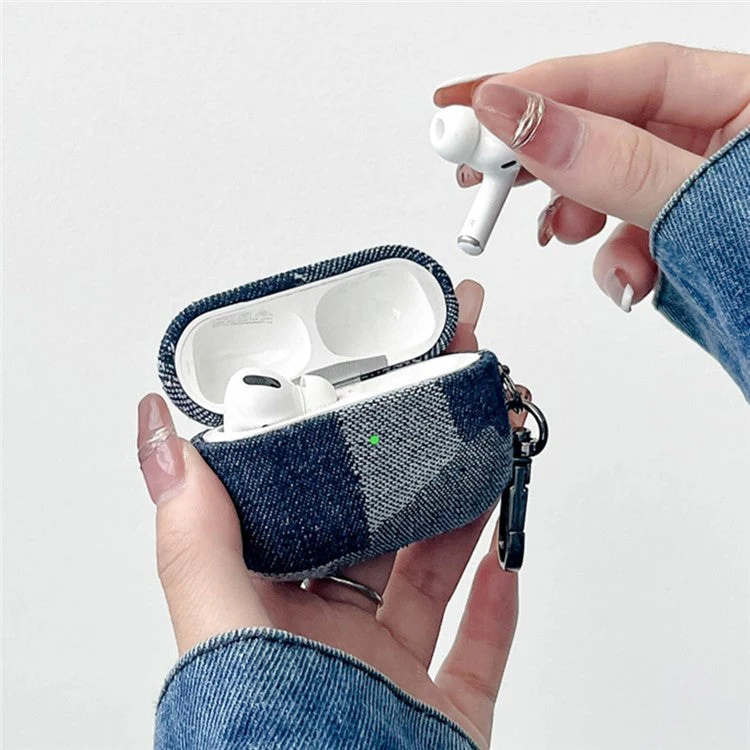 Protective Case for AirPods Pro 2 Splicing Denim Bluetooth Earphone Cover with Metal Hook - Style C - Image 3