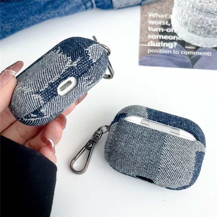 Protective Case for AirPods Pro 2 Splicing Denim Bluetooth Earphone Cover with Metal Hook - Style E - Image 5