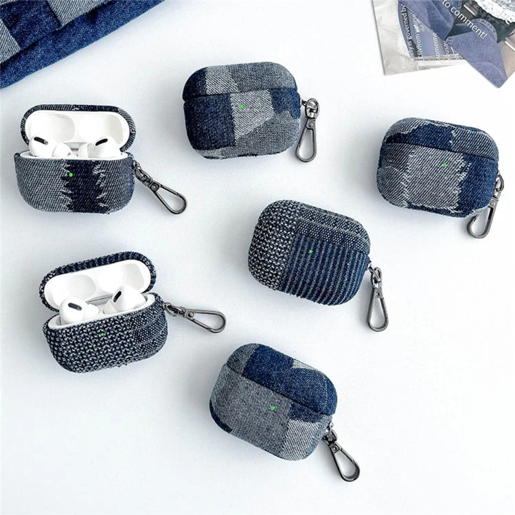 Protective Case for AirPods Pro 2 Splicing Denim Bluetooth Earphone Cover with Metal Hook - Style E - Image 6
