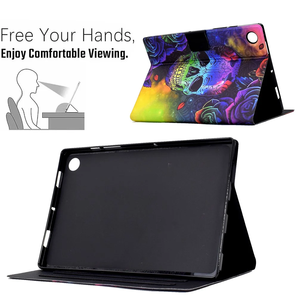 Protective Case for Lenovo Tab M10 (Gen 3) PU Leather Flip Cover Pattern Printed Tablet Stand Case with Card Slots - Skull - Image 5