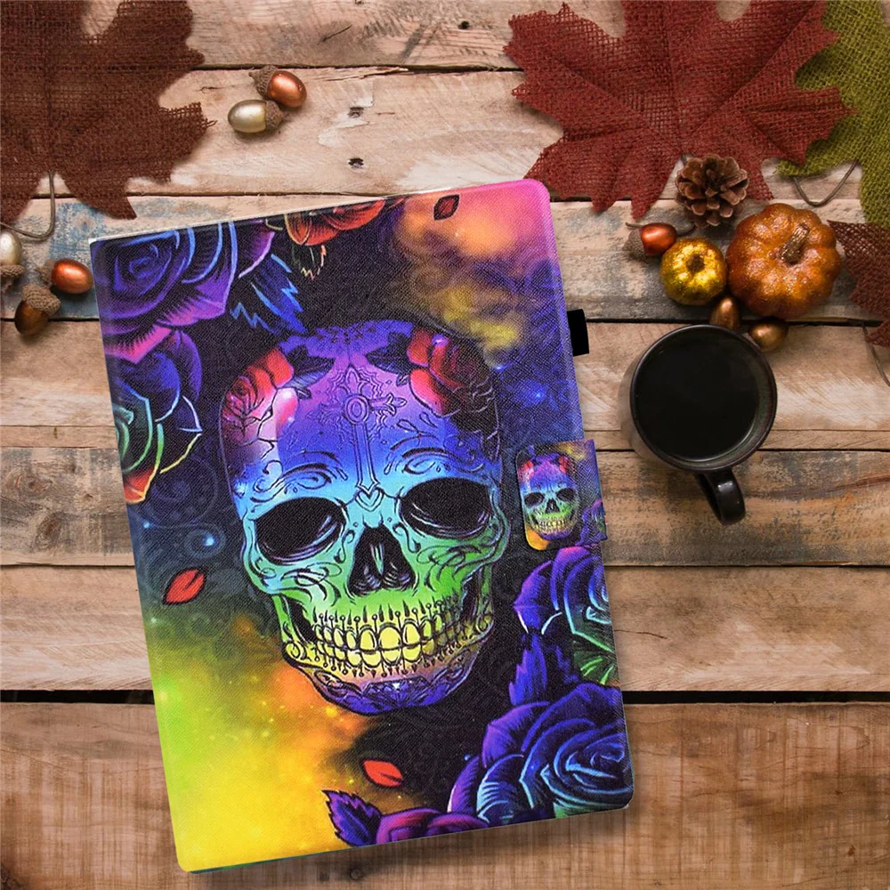 Protective Case for Lenovo Tab M10 (Gen 3) PU Leather Flip Cover Pattern Printed Tablet Stand Case with Card Slots - Skull - Image 7