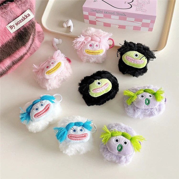 Protective Cover for AirPods 3 Parody Expression Plush+TPU Sleeve with Buckle - Black - Image 5