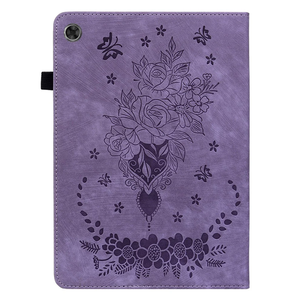 PU Leather Case for Lenovo Tab M7 (3rd Gen) Anti-drop Imprinted Tablet Stand Cover with Pen Holder - Purple - Image 7
