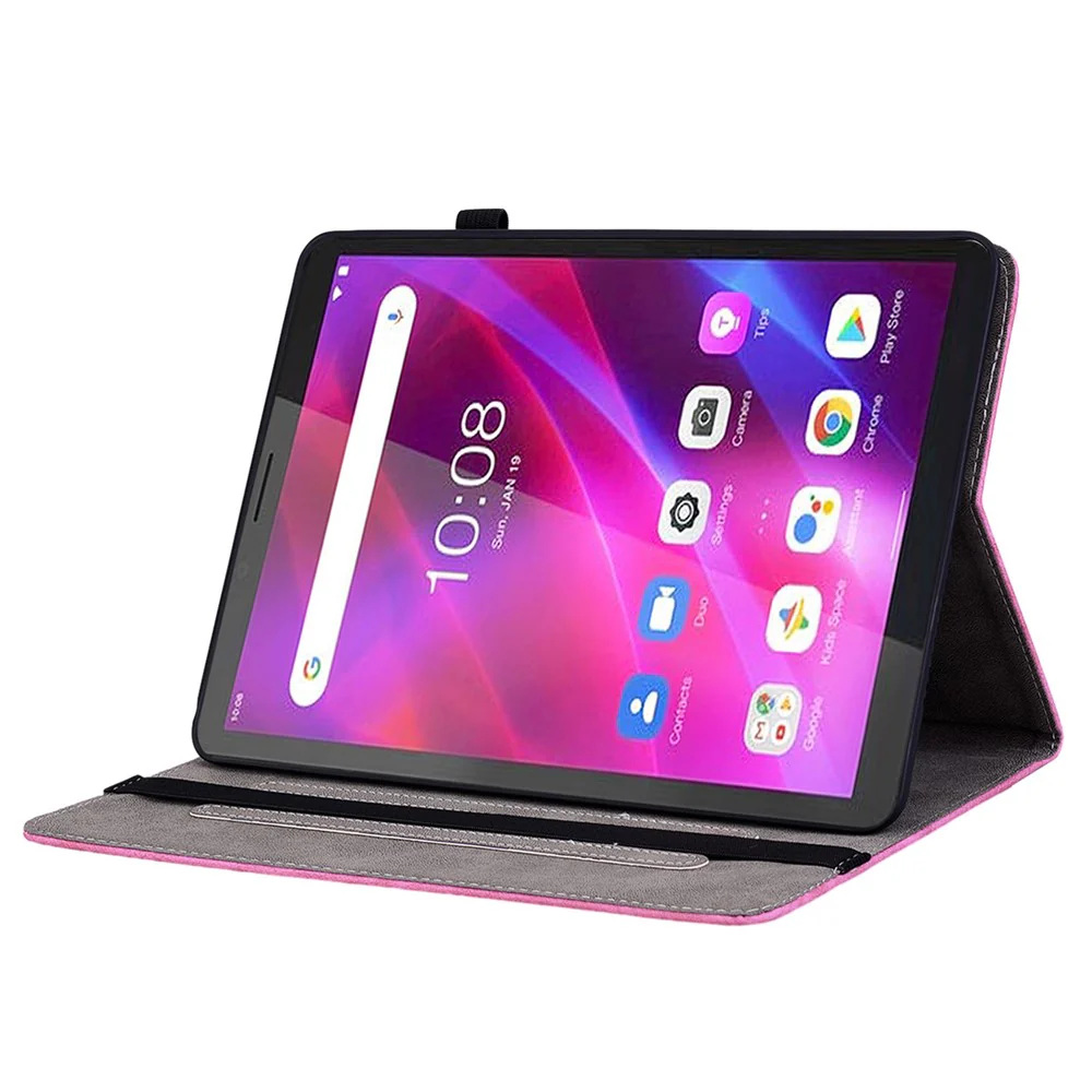 PU Leather Case for Lenovo Tab M7 (3rd Gen) Anti-drop Imprinted Tablet Stand Cover with Pen Holder - Rose - Image 3