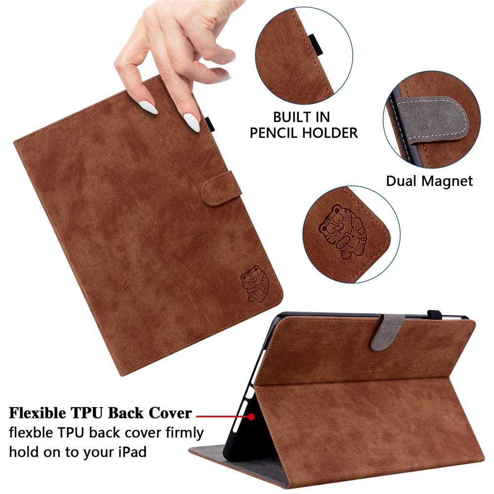 PU Leather Case for Lenovo Tab M9 Cute Tiger Pattern Tablet Protective Sleeve with Stand / Card Holder - Brown - Image 5