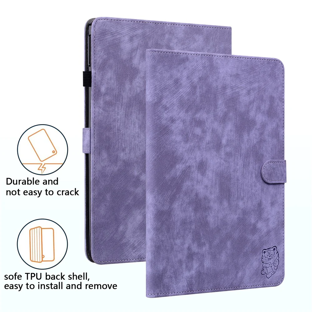 PU Leather Case for Lenovo Tab M9 Cute Tiger Pattern Tablet Protective Sleeve with Stand / Card Holder - Purple - Image 8
