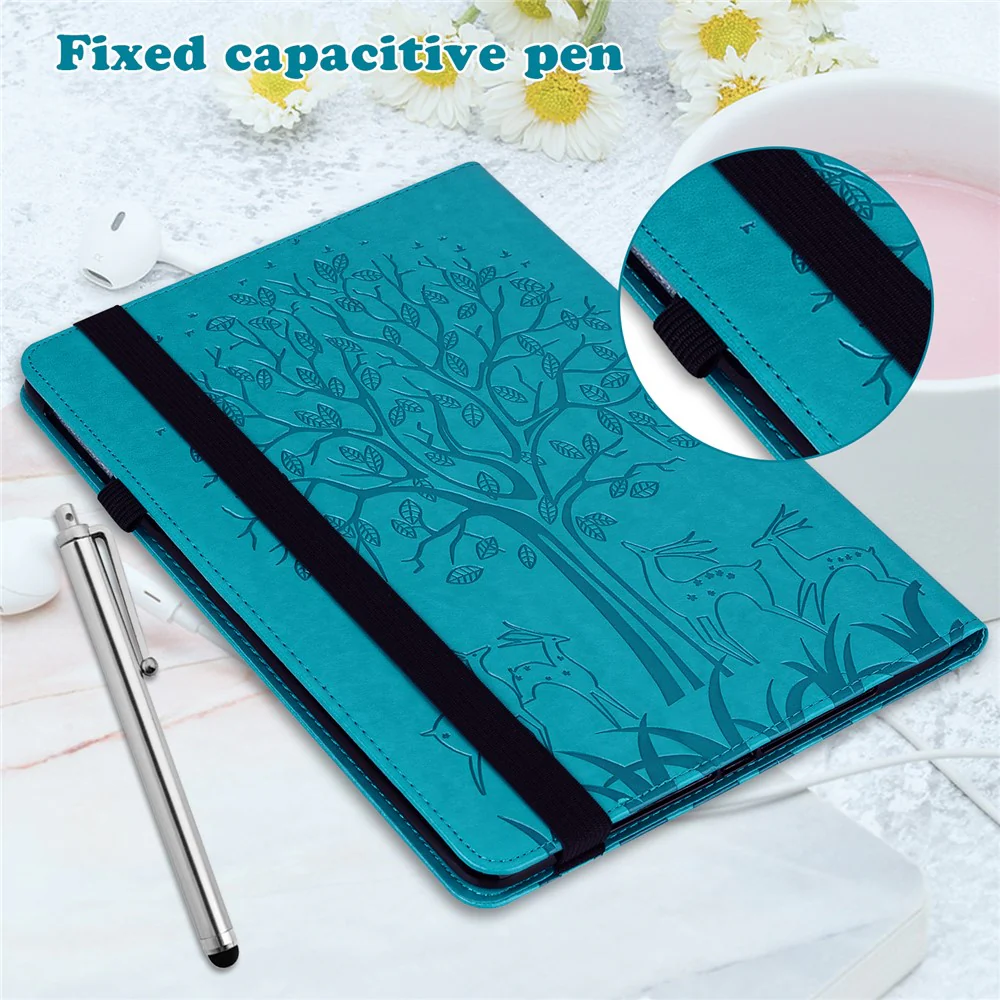 PU Leather Case for Lenovo Tab P11 Gen 2 Protective Cover Tree Deer Imprinted Stand Case with Card Slots - Blue - Image 7