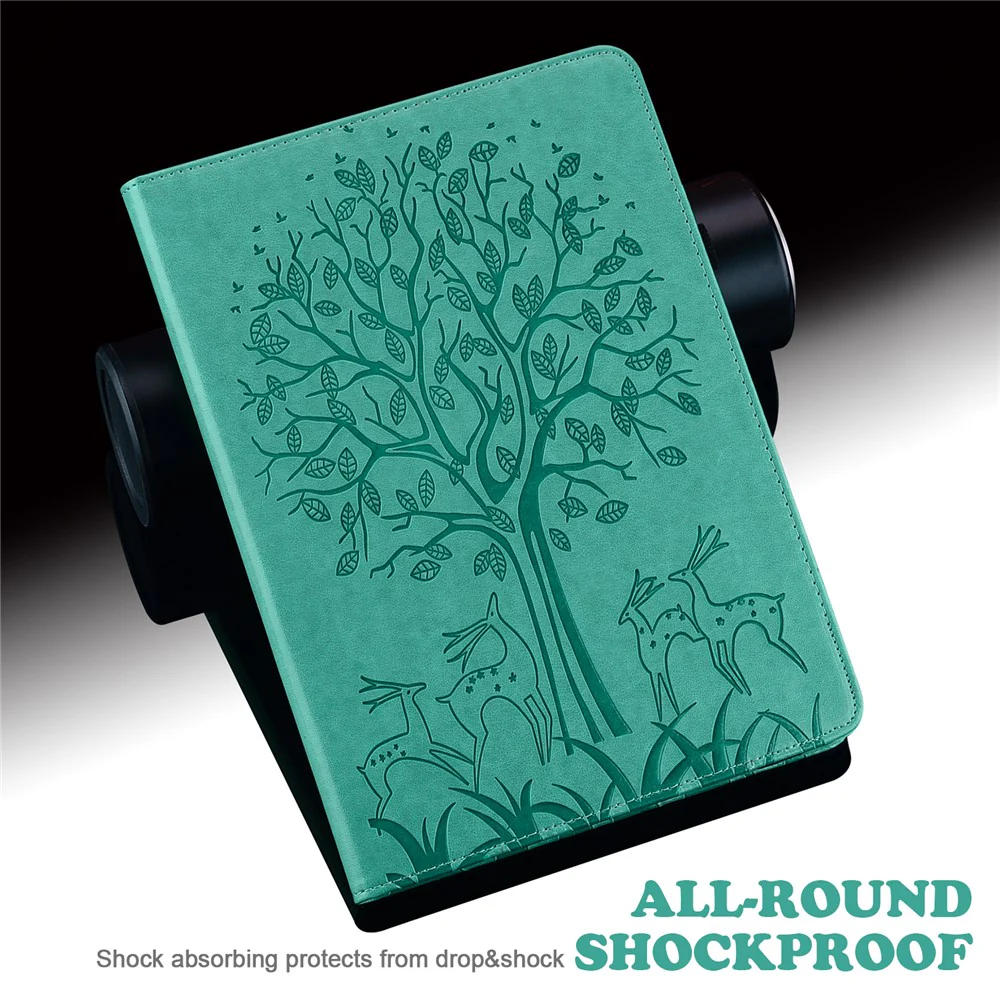 PU Leather Case for Lenovo Tab P11 Gen 2 Protective Cover Tree Deer Imprinted Stand Case with Card Slots - Green - Image 5