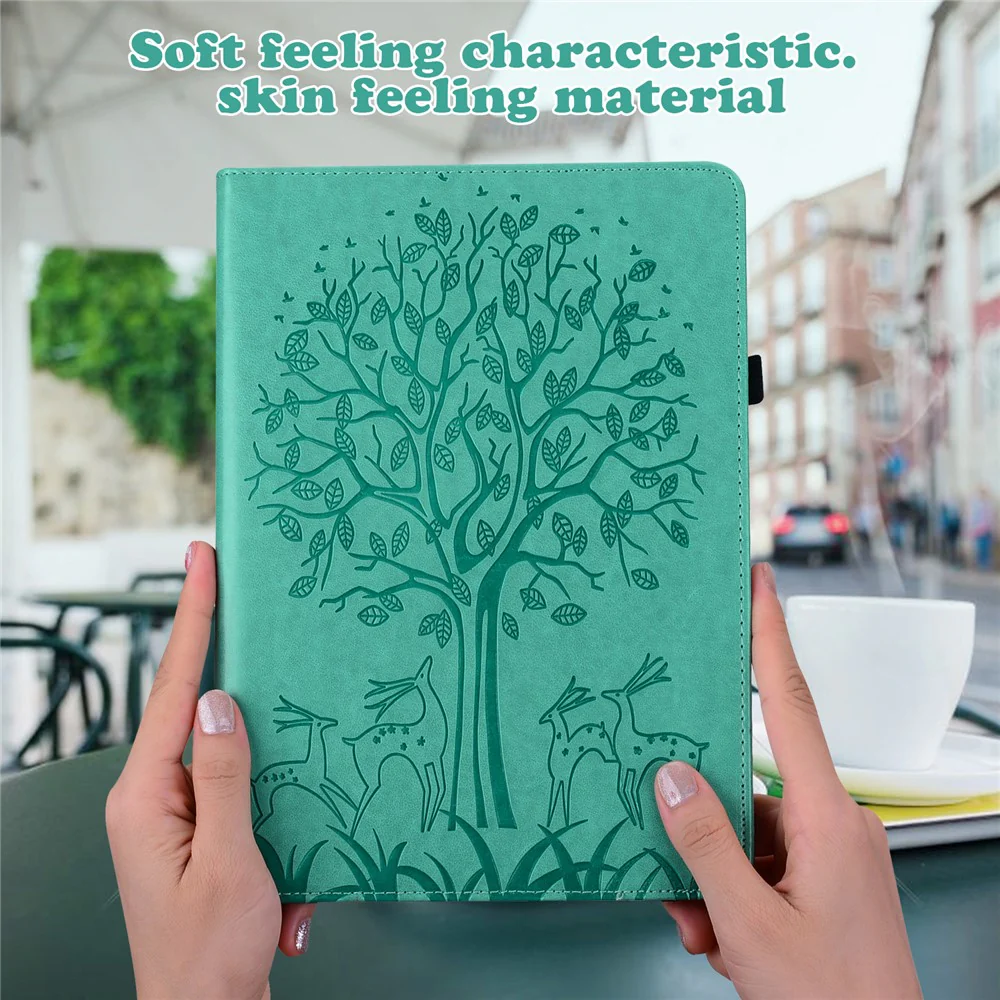 PU Leather Case for Lenovo Tab P11 Gen 2 Protective Cover Tree Deer Imprinted Stand Case with Card Slots - Green - Image 6