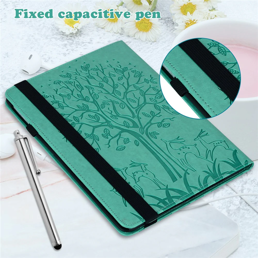 PU Leather Case for Lenovo Tab P11 Gen 2 Protective Cover Tree Deer Imprinted Stand Case with Card Slots - Green - Image 7
