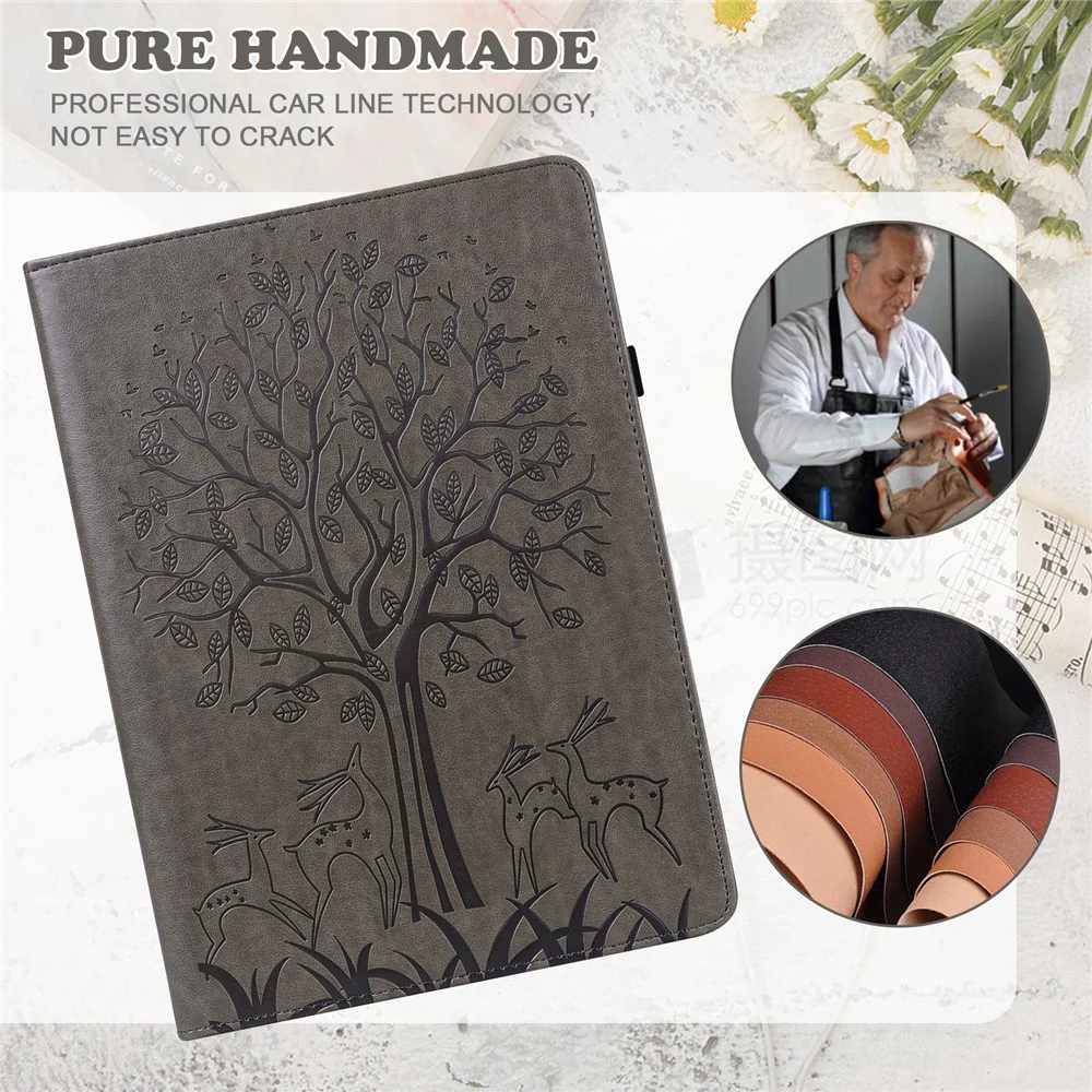 PU Leather Case for Lenovo Tab P11 Gen 2 Protective Cover Tree Deer Imprinted Stand Case with Card Slots - Grey - Image 4
