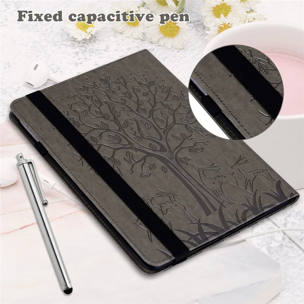 PU Leather Case for Lenovo Tab P11 Gen 2 Protective Cover Tree Deer Imprinted Stand Case with Card Slots - Grey - Image 7