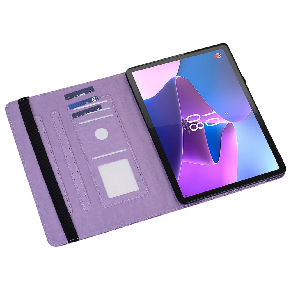 PU Leather Case for Lenovo Tab P11 Gen 2 Protective Cover Tree Deer Imprinted Stand Case with Card Slots - Purple - Image 2