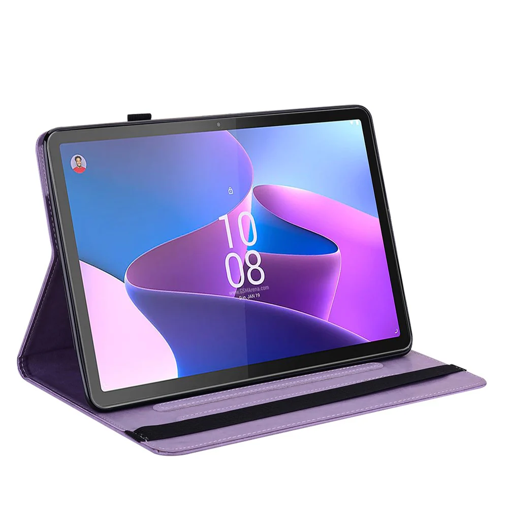 PU Leather Case for Lenovo Tab P11 Gen 2 Protective Cover Tree Deer Imprinted Stand Case with Card Slots - Purple - Image 3