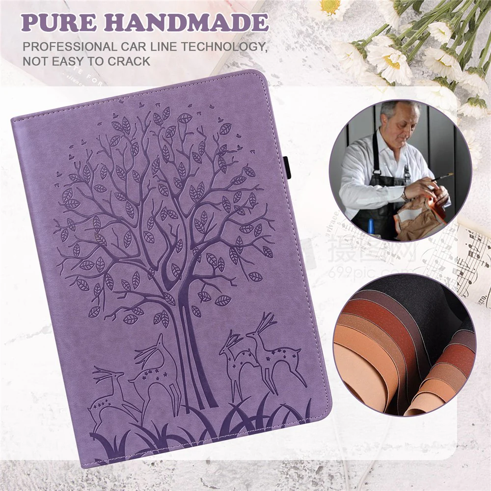 PU Leather Case for Lenovo Tab P11 Gen 2 Protective Cover Tree Deer Imprinted Stand Case with Card Slots - Purple - Image 4