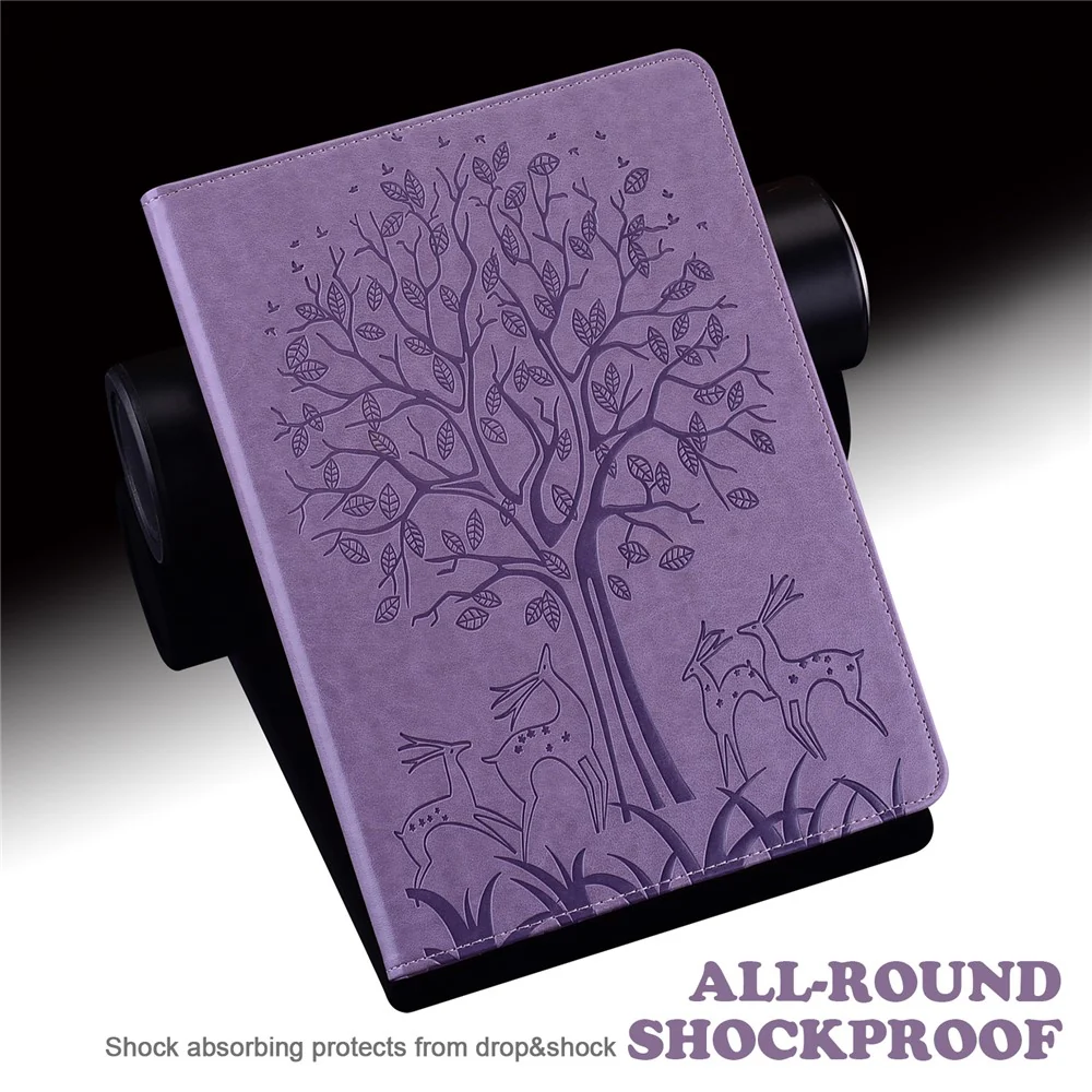 PU Leather Case for Lenovo Tab P11 Gen 2 Protective Cover Tree Deer Imprinted Stand Case with Card Slots - Purple - Image 5