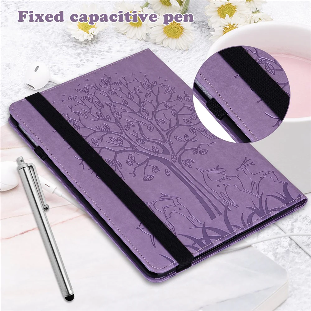 PU Leather Case for Lenovo Tab P11 Gen 2 Protective Cover Tree Deer Imprinted Stand Case with Card Slots - Purple - Image 7