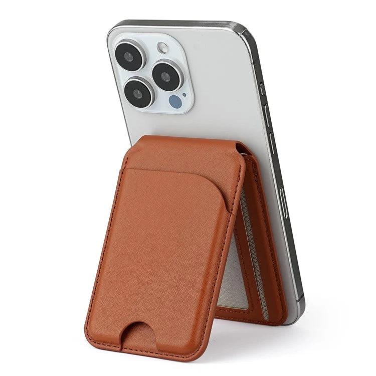 PU Leather Magnetic Card Holder Bi-Fold Phone Card Bag with Kickstand Function - Brown - Image 4
