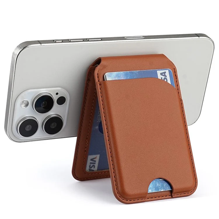 PU Leather Magnetic Card Holder Bi-Fold Phone Card Bag with Kickstand Function - Brown - Image 7