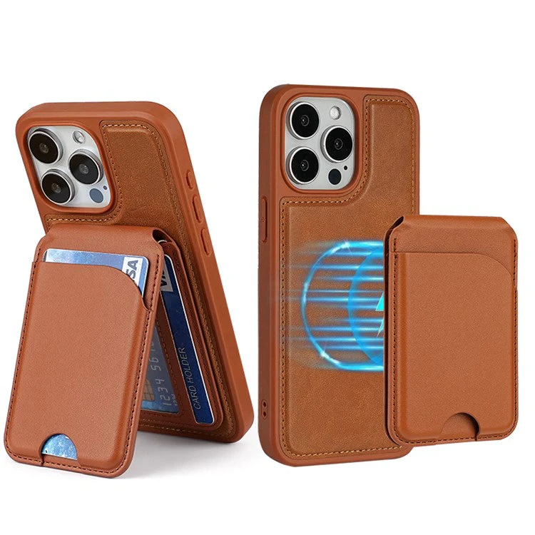 PU Leather Magnetic Card Holder Bi-Fold Phone Card Bag with Kickstand Function - Brown - Image 8