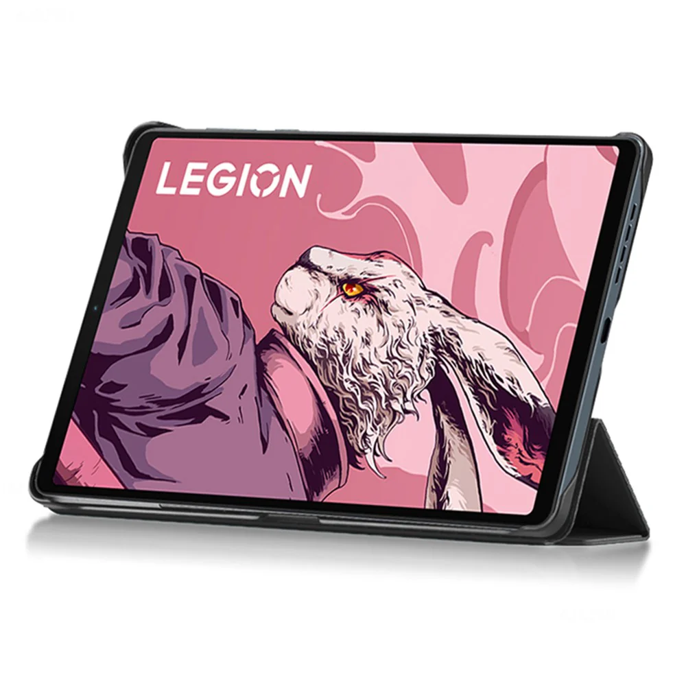 PU Leather Smart Case for Lenovo Legion Y700 , Trifold Stand Heat Dissipation Tablet Cover - Black+Black - Image 2