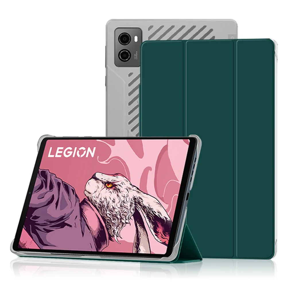 PU Leather Smart Case for Lenovo Legion Y700 , Trifold Stand Heat Dissipation Tablet Cover - Green+Grey - Image 7