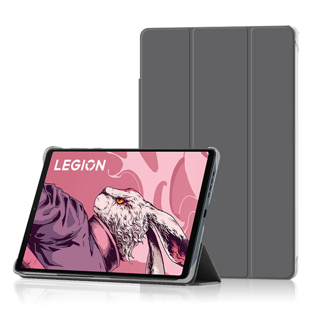 PU Leather Smart Case for Lenovo Legion Y700 , Trifold Stand Heat Dissipation Tablet Cover - Grey+Grey - Image 6