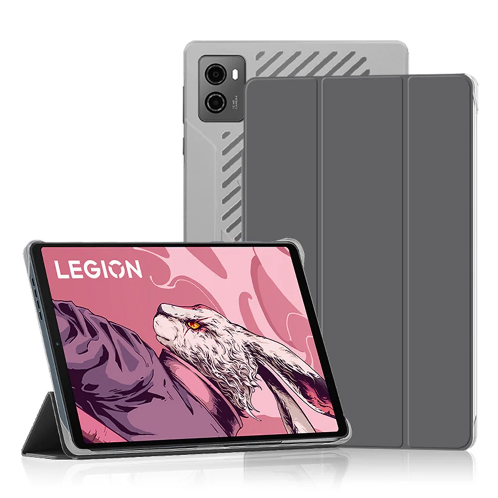 PU Leather Smart Case for Lenovo Legion Y700 , Trifold Stand Heat Dissipation Tablet Cover - Grey+Grey - Image 8