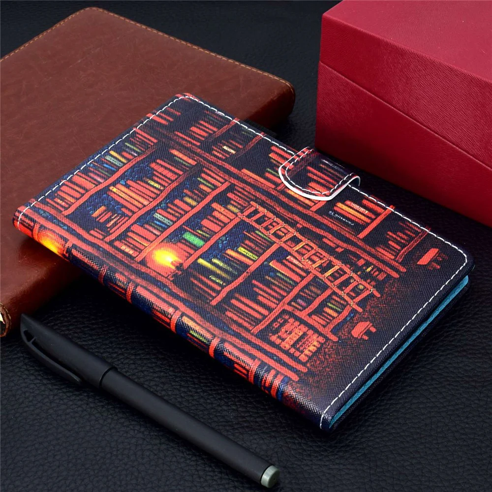 PU Leather Stand Tablet Case for Lenovo Tab M10 Plus (3rd Gen) / Xiaoxin Pad 2022 10.6 inch, Stitching Pattern Printing Card Holder Cover - Bookshelf - Image 8