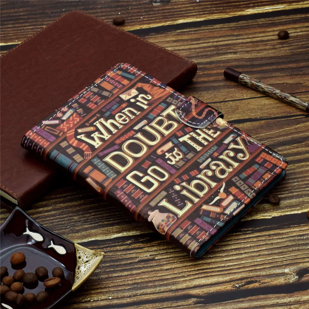 PU Leather Stand Tablet Case for Lenovo Tab M10 Plus (3rd Gen) / Xiaoxin Pad 2022 10.6 inch, Stitching Pattern Printing Card Holder Cover - Library - Image 8