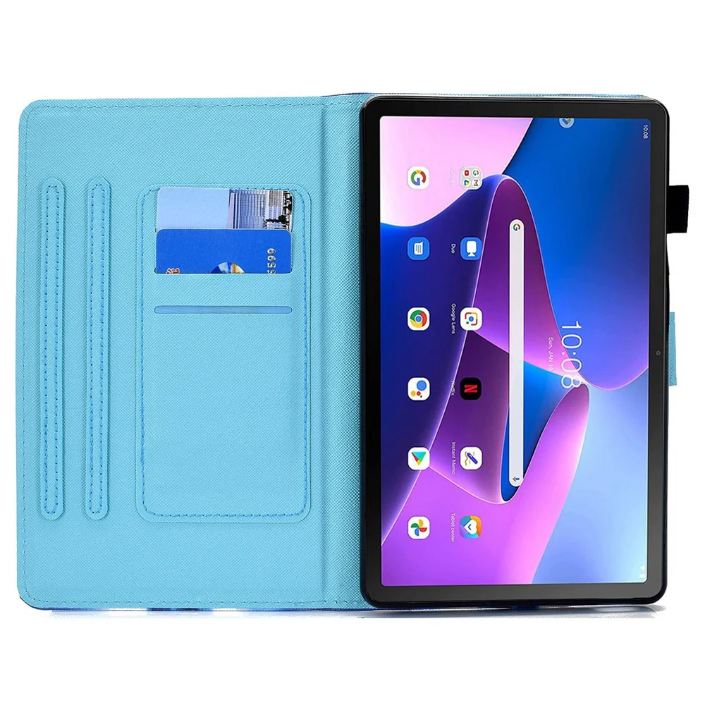 PU Leather Stand Tablet Case for Lenovo Tab M10 Plus (3rd Gen) / Xiaoxin Pad 2022 10.6 inch, Stitching Pattern Printing Card Holder Cover - Sandbeach - Image 2