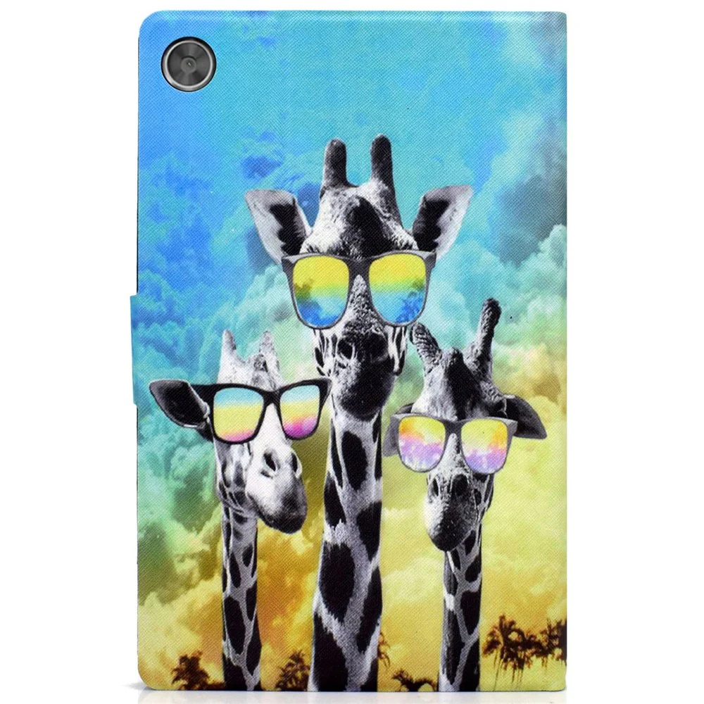 PU Leather Tablet Case for Lenovo Tab M10 (Gen 3) TB-328FU / TB-328XU, Pattern Printing Card Holder Shockproof Cover with Adjustable Stand - Giraffe with Glasses - Image 8