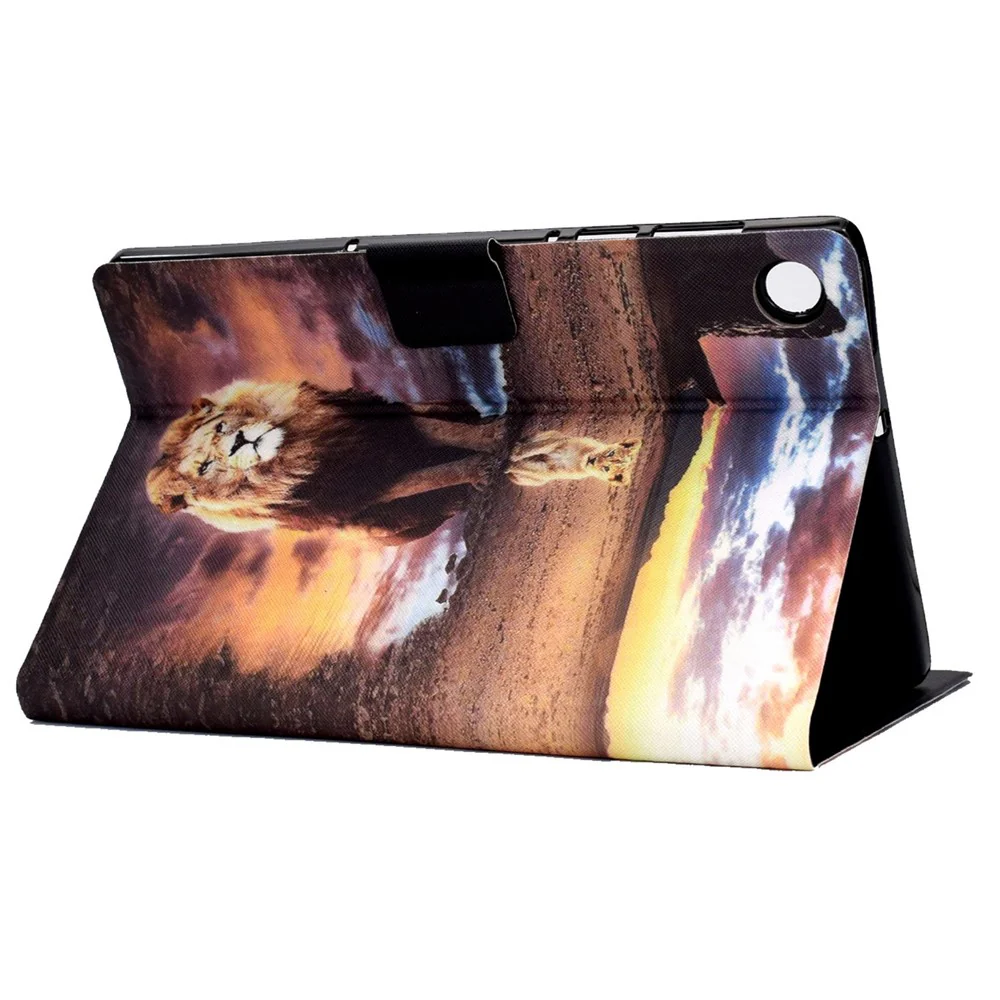 PU Leather Tablet Case for Lenovo Tab M10 (Gen 3) TB-328FU / TB-328XU, Pattern Printing Card Holder Shockproof Cover with Adjustable Stand - Leopard / Lion - Image 4