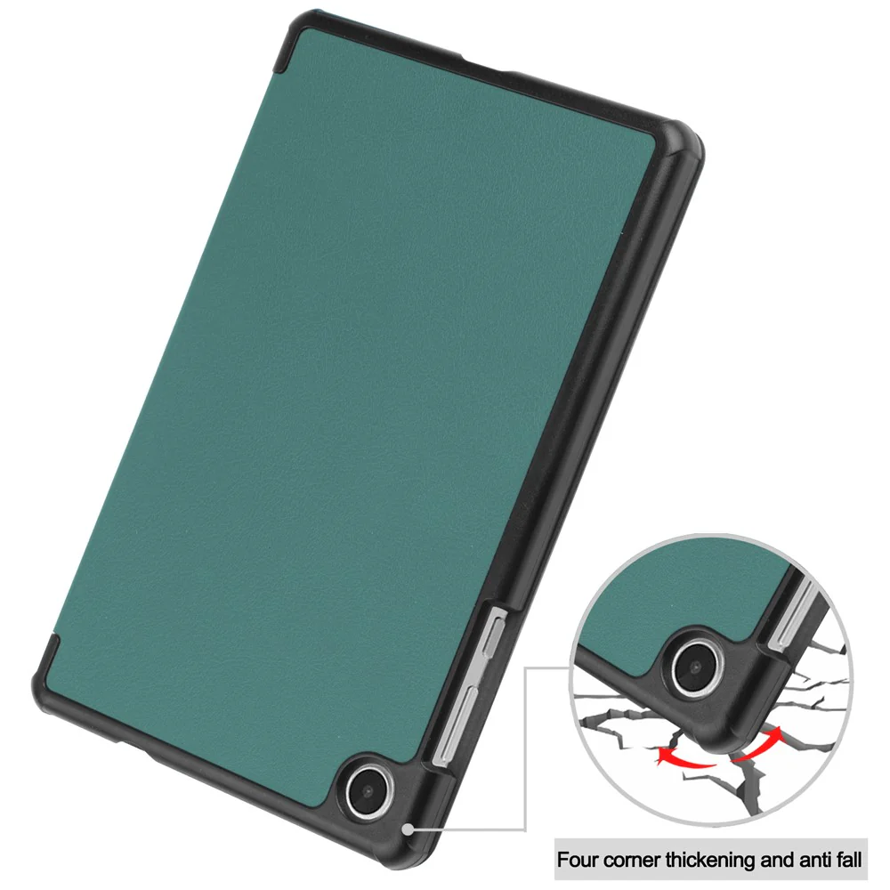 PU Leather Tablet Case for Lenovo Tab M8 (4th Gen) 2024 TB-301XU / M8 (4th Gen) 2023 TB-300FU Tri-Fold Stand Protective Tablet Cover - Blackish Green - Image 6