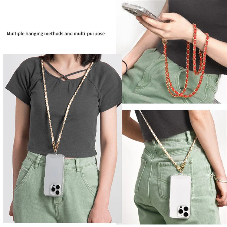 Purse Chain Strap 120cm Phone Crossbody Bag Chains Handbag Shoulder Leather Strap with Metal Buckles - Rose - Image 3