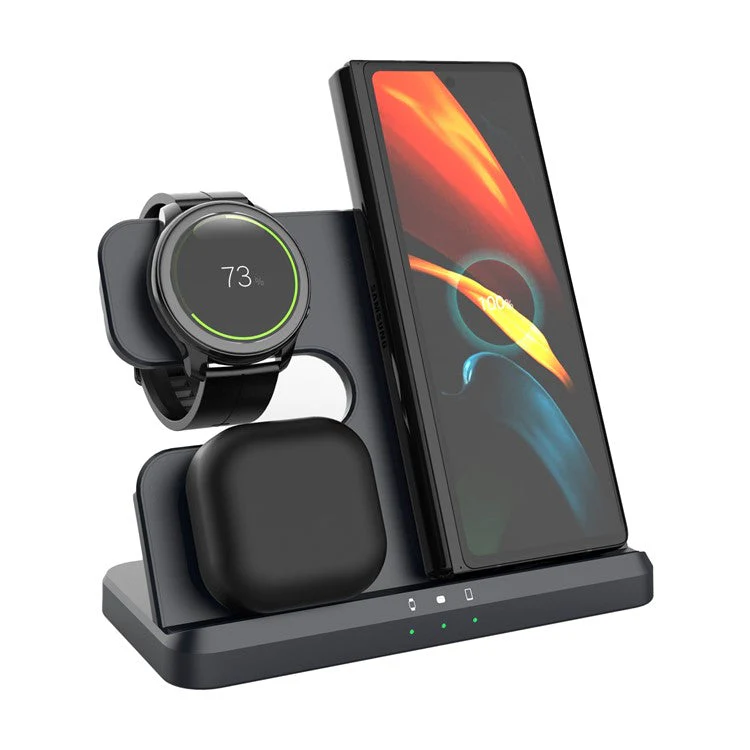 Q10B For Samsung Watch Earphone Phone 3-in-1 Desktop Wireless Charger Cellphone Fast Charging Stand - Black - Image 2