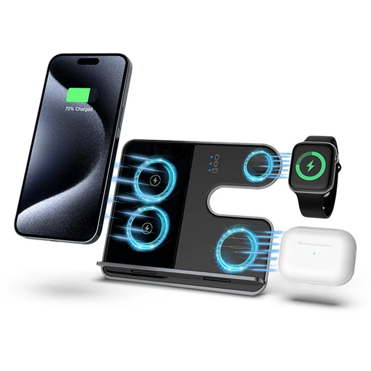 Q10C 3-in-1 15W Wireless Charger Phone Watch Earphone Charging Stand with Removable Bracket - Black - Image 8