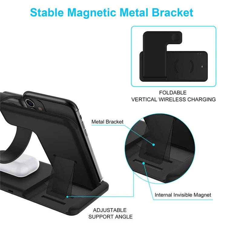 Q20 4-in-1 Mobile Phone Wireless Charger Charging Stand for Apple Watch Series 8 / SE (2022) - White - Image 6