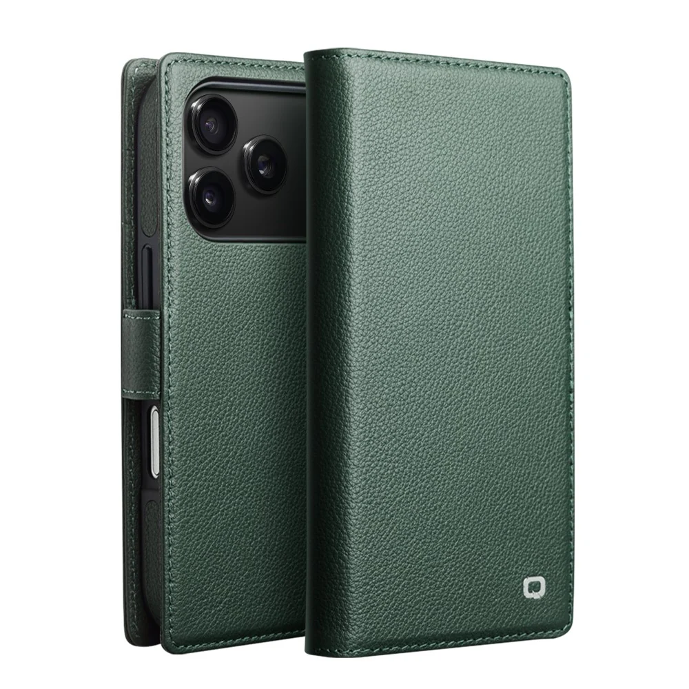 QIALINO For iPhone 17 Pro Max Case Compatible with MagSafe Detachable Genuine Cow Leather Wallet Phone Cover - Green