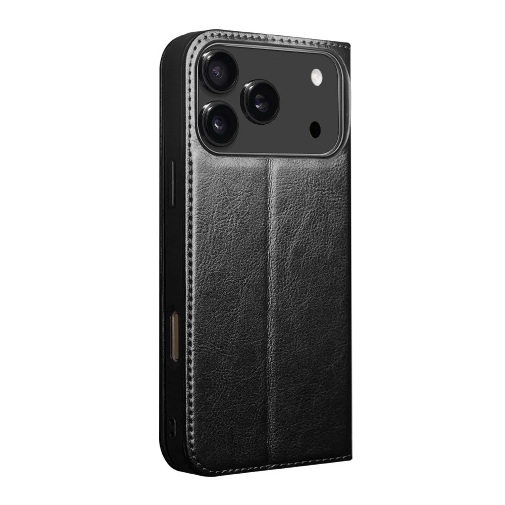 QIALINO For iPhone 17 Pro Max Case Wallet Stand Genuine Cow Leather Phone Cover - Black - Image 5