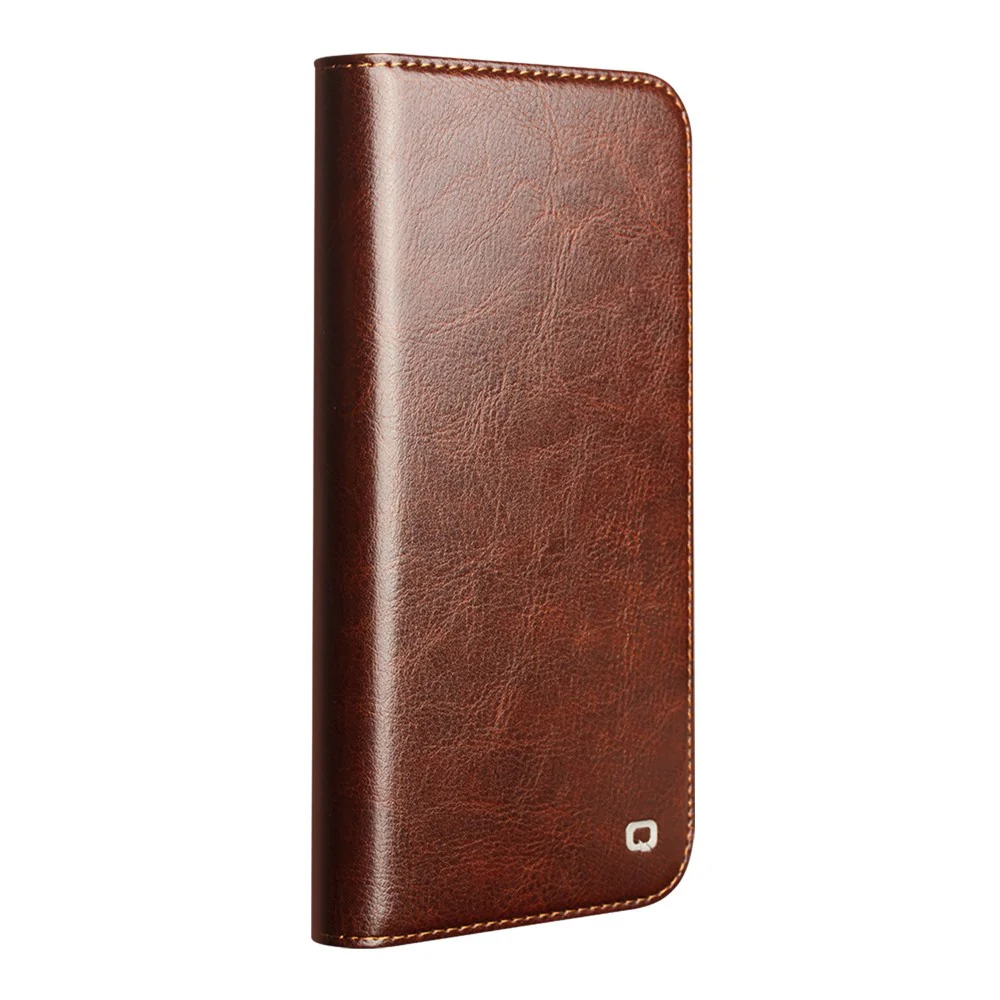 QIALINO For iPhone 17 Pro Max Case Wallet Stand Genuine Cow Leather Phone Cover - Brown - Image 3