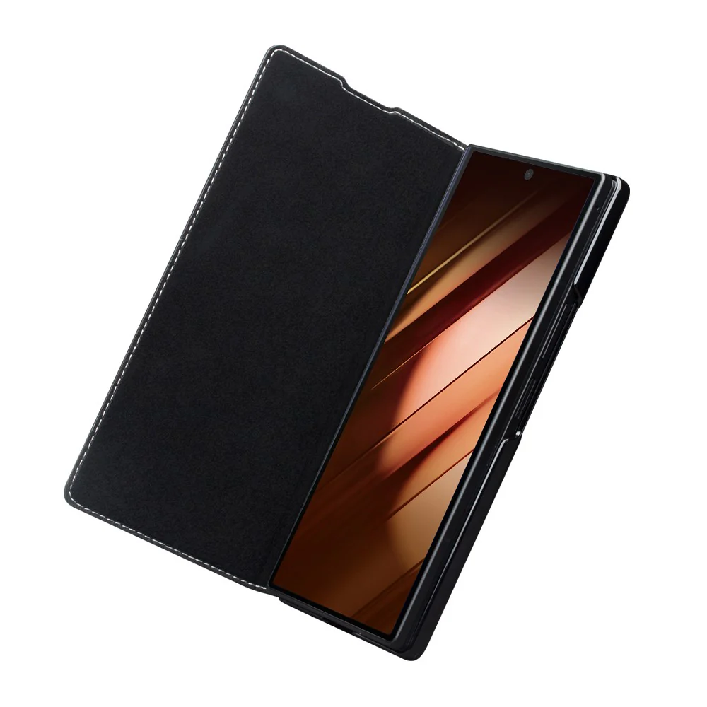 QIALINO For Samsung Galaxy Z Fold7 5G Case Genuine Cow Leather Flip Phone Cover, Black - Image 2
