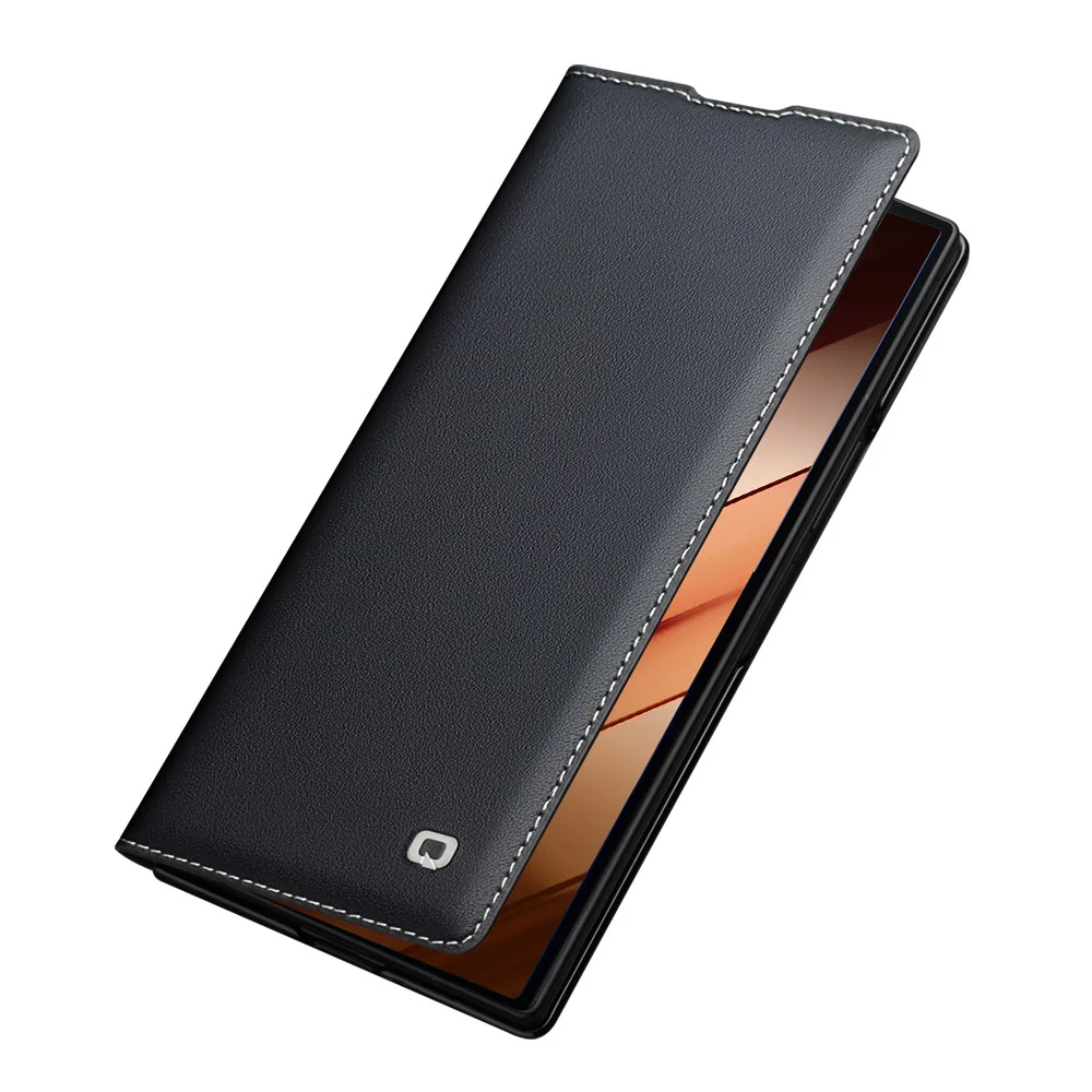 QIALINO For Samsung Galaxy Z Fold7 5G Case Genuine Cow Leather Flip Phone Cover, Black - Image 3
