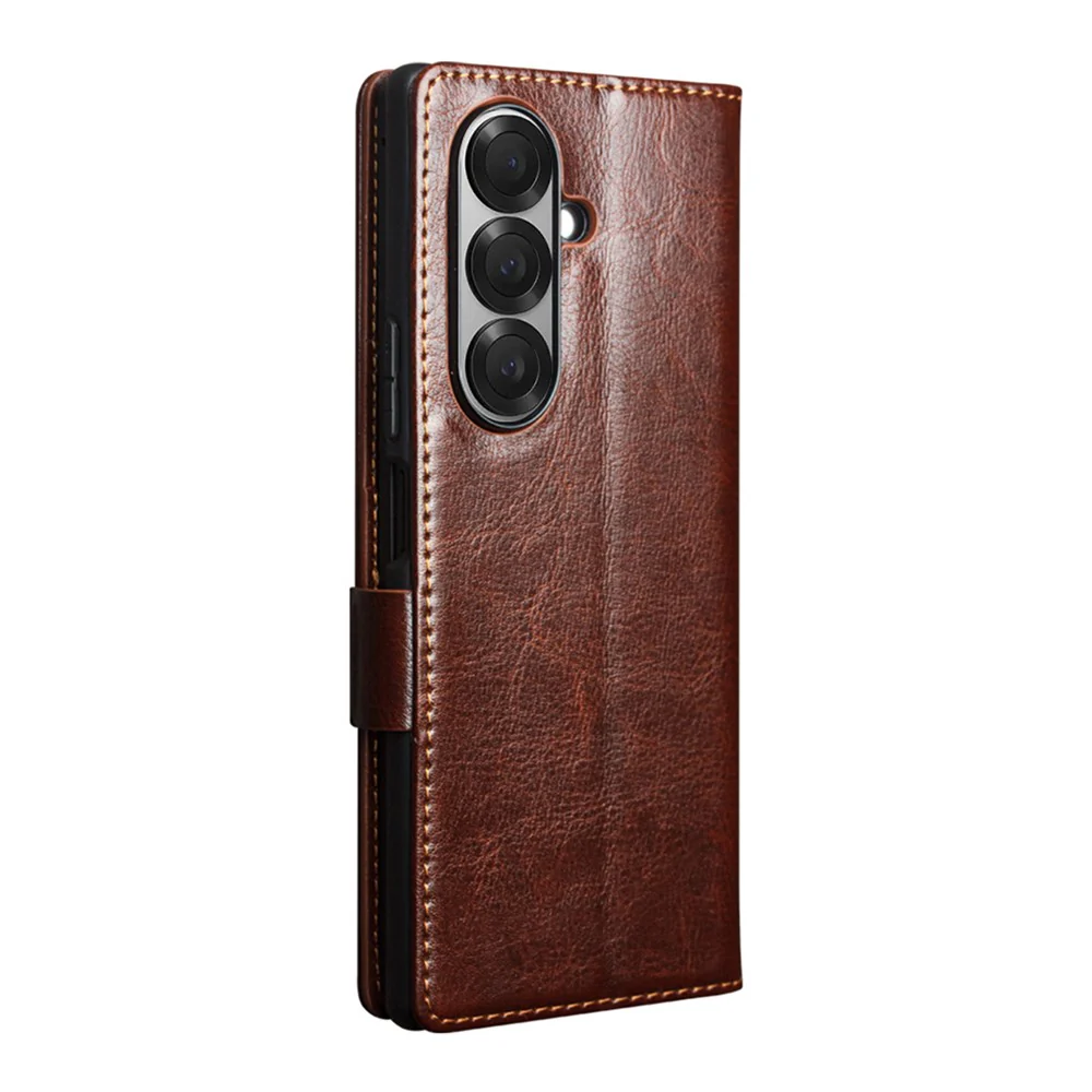 QIALINO For Samsung Galaxy Z Fold7 5G Case with Card Holder Genuine Cow Leather Stand Phone Cover - Brown - Image 8