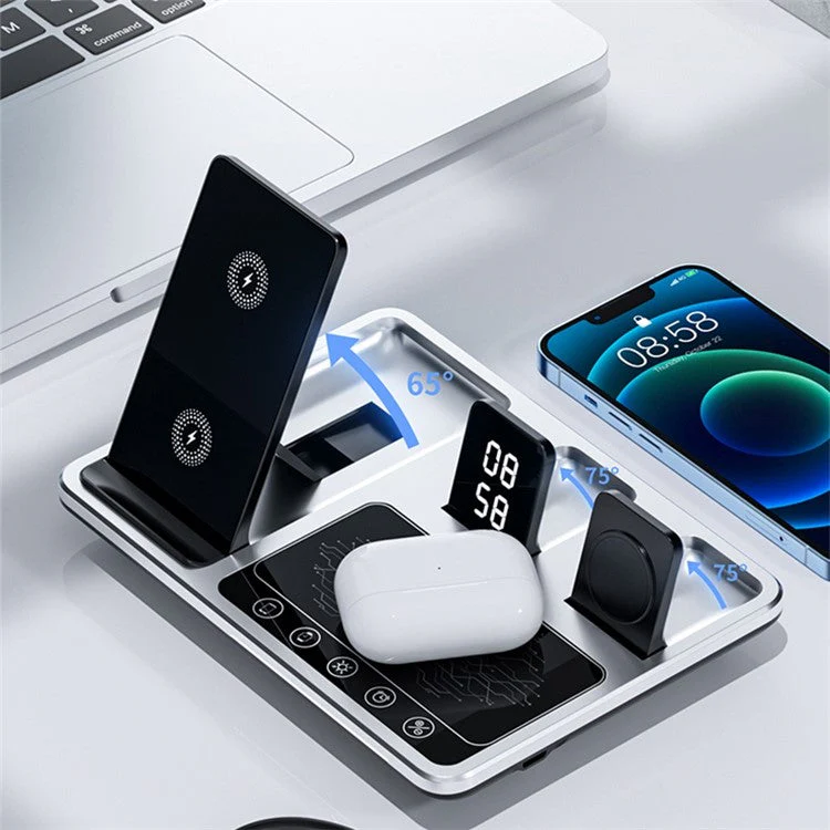 R11 Multifunctional 4 in 1 Wireless Charger Folding Portable Charging Station with Digital Display, White Light, Time Function - Image 5