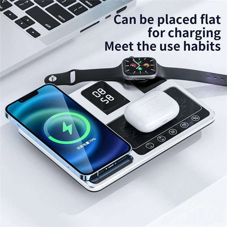 R11 Multifunctional 4 in 1 Wireless Charger Folding Portable Charging Station with Digital Display, White Light, Time Function - Image 6