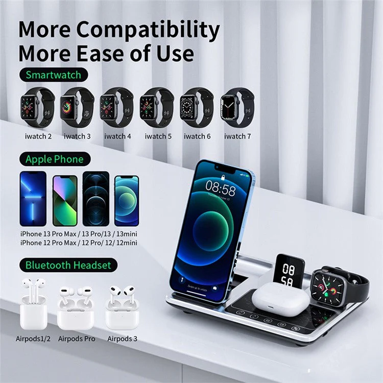 R11 Multifunctional 4 in 1 Wireless Charger Folding Portable Charging Station with Digital Display, White Light, Time Function - Image 8